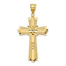 Large 14K Gold Textured Diamond-Cut Cross Pendant