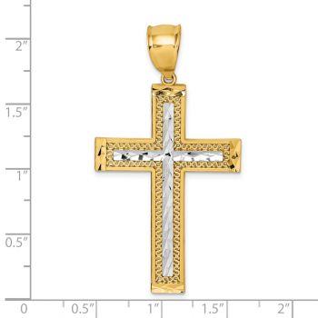 Large Textured Diamond-Cut Cross Pendant in 14K Two-Tone Gold 4