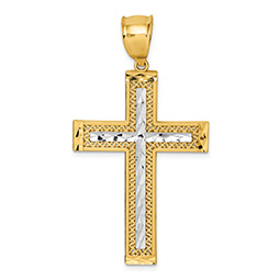Large Textured Diamond-Cut Cross Pendant in 14K Two-Tone Gold