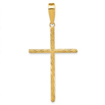 Large 14K Gold Textured Tube Cross Pendant for Men 3