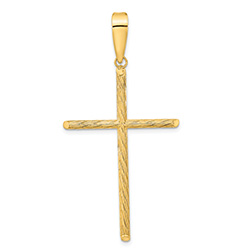 Large 14K Gold Textured Tube Cross Pendant for Men