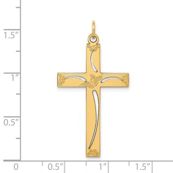 14K Gold Cut-Out Engraved Dove Cross Pendant 4