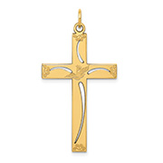 14K Gold Cut-Out Engraved Dove Cross Pendant