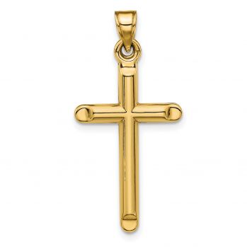 14K Gold Medium Plain Tube Cross Pendant 3