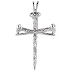 14K White Gold Men's Cross of Nails Pendant