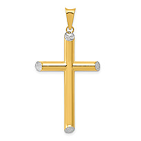 Men's Diamond-Cut Tube Cross Pendant in 14K Two-Tone Gold