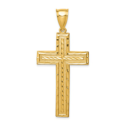 Men's Large 14K Gold Diamond-Cut Cross Pendant