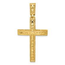 Large 14K Gold Diamond-Cut Filigree Cross Pendant for Men