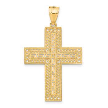 Large 14K Gold Greek Key Cross Pendant for Men 3