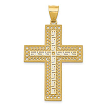 Large 14K Gold Greek Key Cross Pendant for Men