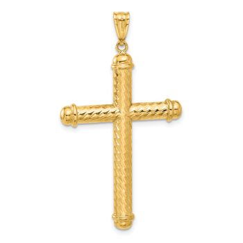 Large 14K Gold Polished Diamond-Cut Cross Pendant for Men 3