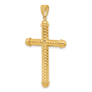 Large 14K Gold Polished Diamond-Cut Cross Pendant for Men 4