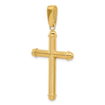 Men's Large Polished Textured Cross Pendant in 14K Gold 4