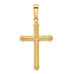 Men's Large Polished Textured Cross Pendant in 14K Gold