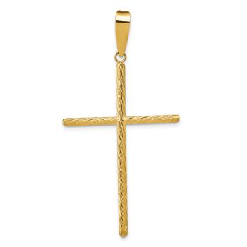 Men's Large Textured Tube Cross Pendant in 14K Gold 3