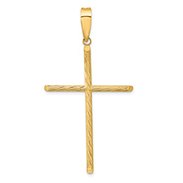 Men's Large Textured Tube Cross Pendant in 14K Gold