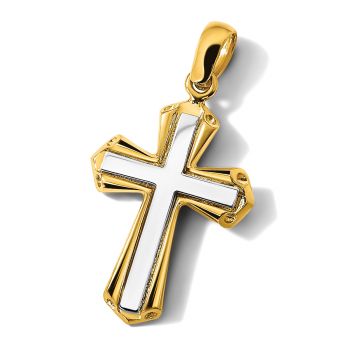 Men's Layered Shield Cross Pendant in 14K Two-Tone Gold 4