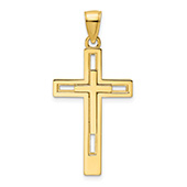 14K Solid Gold Modern Cross within Cross Pendant for Men
