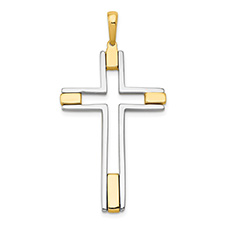 Modern 14K Two-Tone Gold Open Cross Pendant for Men
