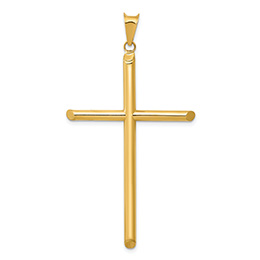 Men's Large 14K Gold Polished Tube Cross Pendant