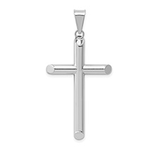 Plain Polished Tube Cross Pendant for Men in 14K White Gold