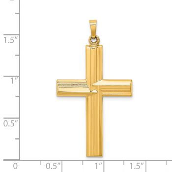 Men's Polished Striped Cross Pendant in 14K Gold 3