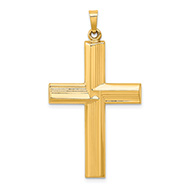 Men's Polished Striped Cross Pendant in 14K Gold