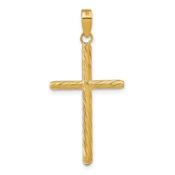 Men's 14K Gold Textured Tube Cross Pendant 3