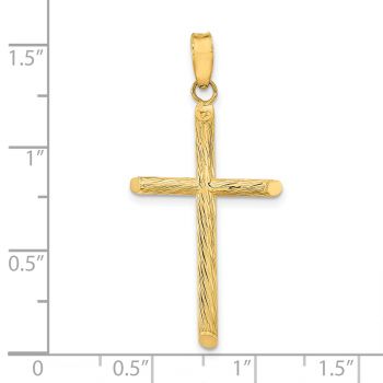Men's 14K Gold Textured Tube Cross Pendant 4