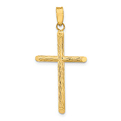 Men's 14K Gold Textured Tube Cross Pendant