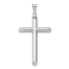 Men's Thick Polished Tube Cross Pendant in 14K White Gold
