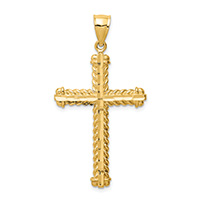 Men's Twisted Diamond-Cut Cross Pendant in 14K Gold