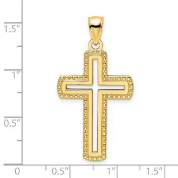 14K Solid Gold Open Beaded Cross Pendant 4