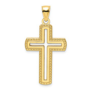 14K Solid Gold Open Beaded Cross Pendant