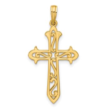 14K Gold Open Scrollwork Cross Pendant 2