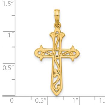 14K Gold Open Scrollwork Cross Pendant 3