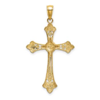 Ornate Budded Cross Pendant in 14K Two-Tone Gold 3