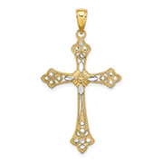 Ornate Budded Cross Pendant in 14K Two-Tone Gold