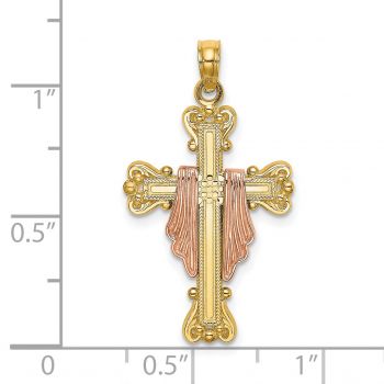 14K Two-Tone Gold Ornate Draped Cross Pendant 2