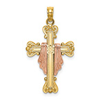 14K Two-Tone Gold Ornate Draped Cross Pendant