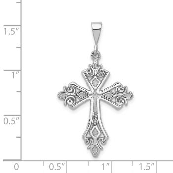 14K White Gold Ornate Fleur de Lis Cross Pendant 3