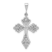 14K White Gold Ornate Fleur de Lis Cross Pendant