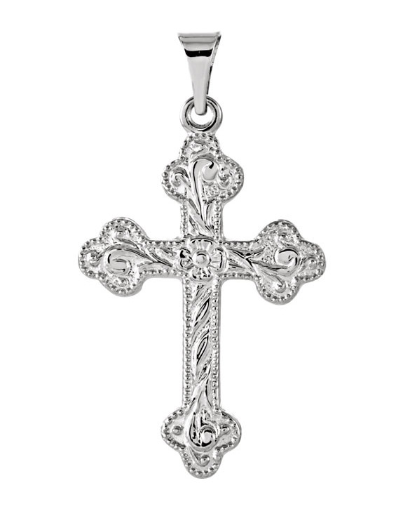 Paisley Flower Cross Necklace in 14K White Gold