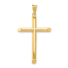 Men's Plain Polished Tube Cross Pendant in 14K Gold