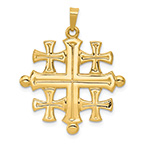 Polished Jerusalem Cross Pendant in 14K Solid Gold