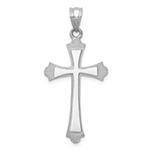 14K White Gold Traditional Flared Latin Cross Pendant