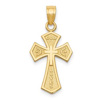 Reversible God Loves Heart Cross Pendant in 14K Gold 3
