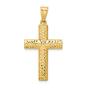 Reversible Textured Cross Pendant in 14K Gold
