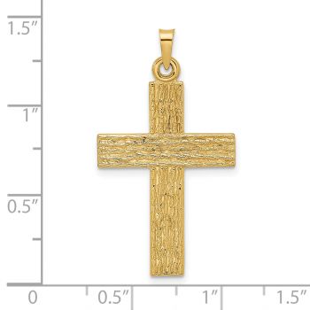 Rugged Wood Textured Cross Pendant in 14K Solid Gold 4