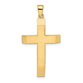 14K Gold Brushed Bevel-Edged Cross Pendant for Men